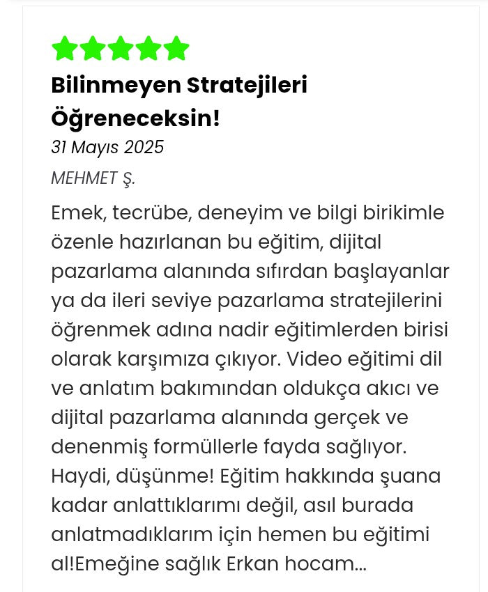 Doğrulanmış SatanReklamlar eğitim yorumu 10